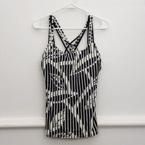 Profile by Gottex Black White Print Tankini Top 36D Strappy Swim Shelf Bra